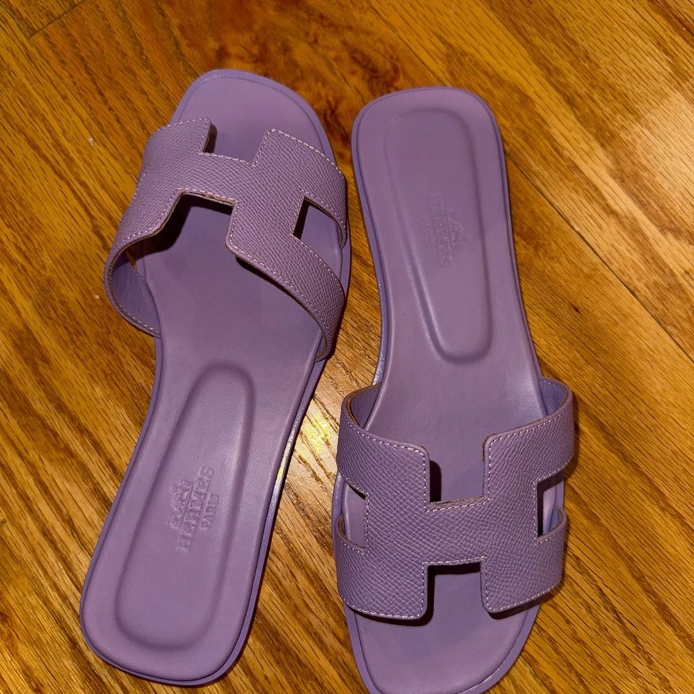 Hermes Purple Oran Sandals Minimalist Design